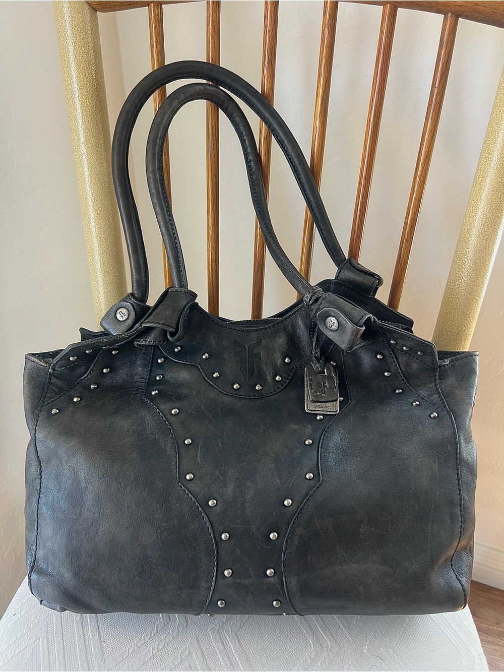 RARE FRYE Elaine Deborah Studded Shoulder Bag Black Made In Mexico